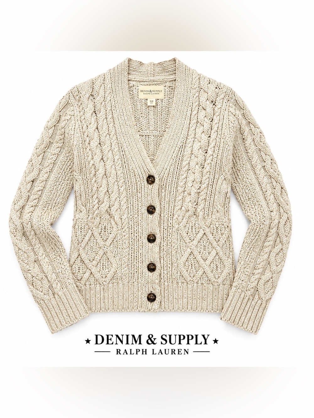 Denim & Supply Ralph Lauren Cable Knit Cardigan Sweater Wool Alpaca S/P Cream